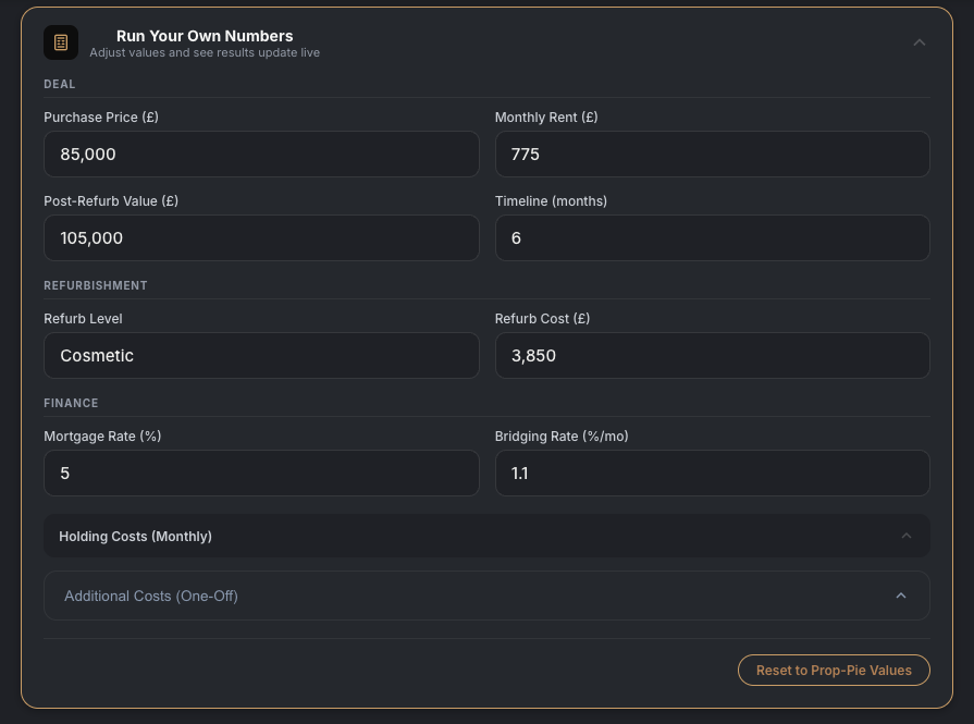 Interactive calculator with live metric updates
